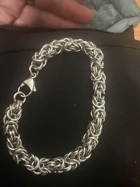 Sterling-Look Byzantine Chain Bracelet in Shiny Silver Tone